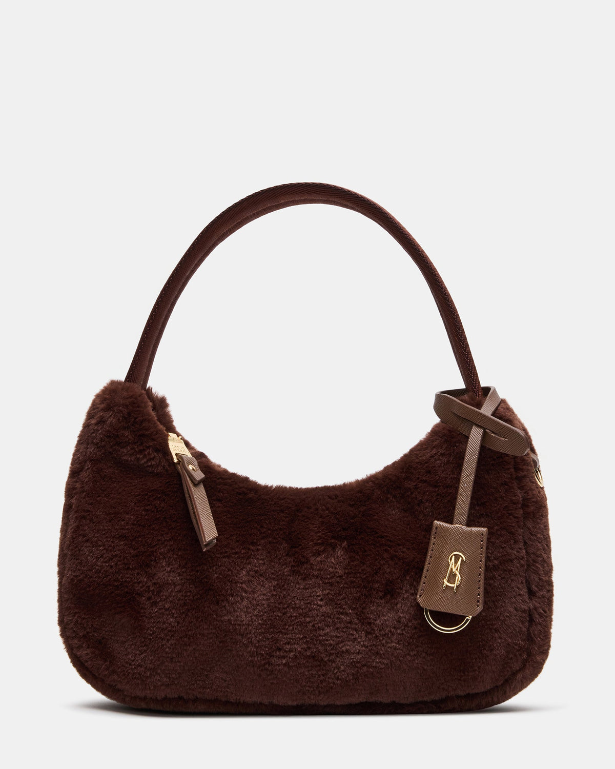 VALERIA Chocolate Faux Fur Charm Shoulder Handbag | Steve Madden