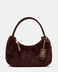 VALERIA Chocolate Faux Fur Charm Shoulder Handbag | Steve Madden