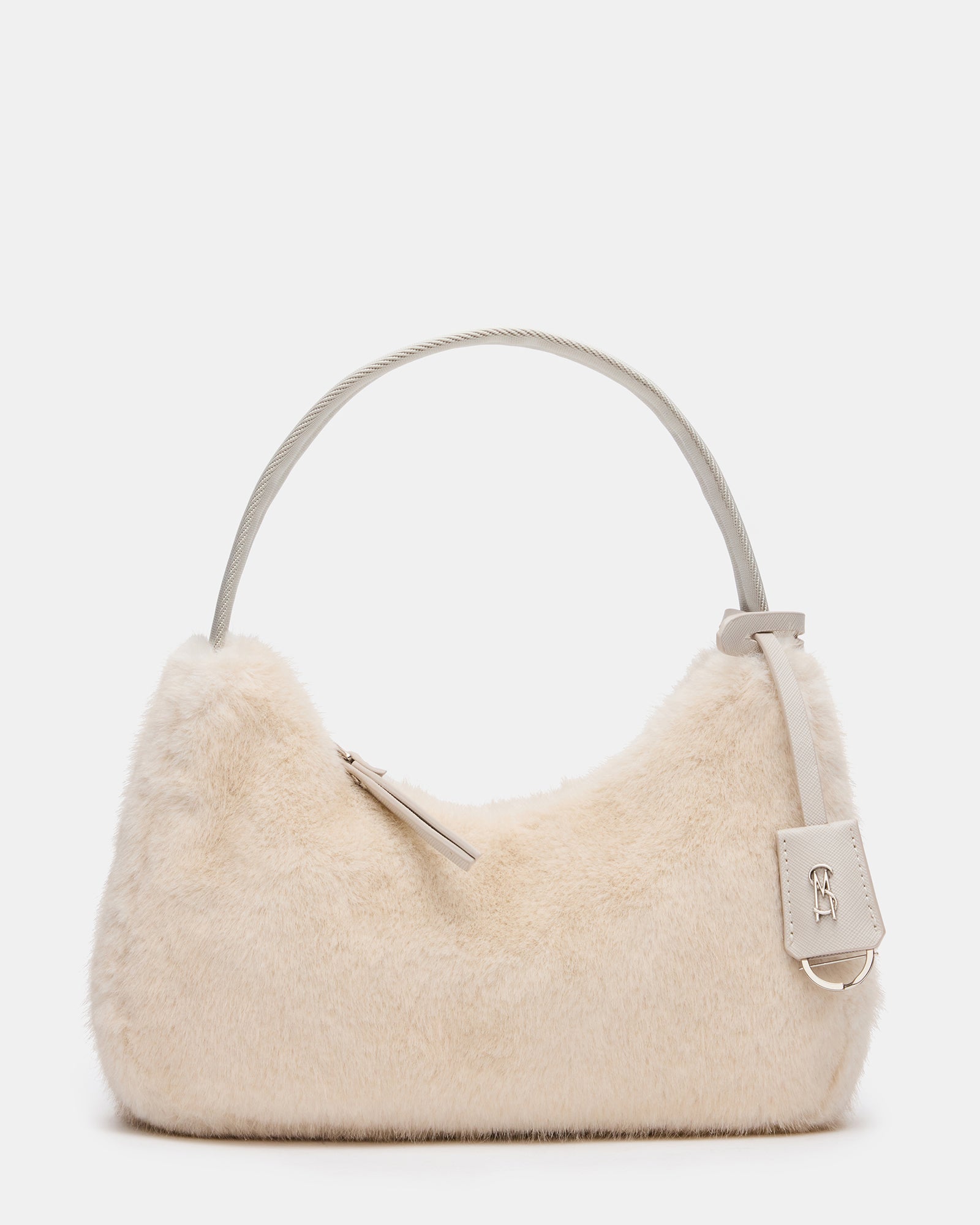 VALERIA Cream Faux Fur Charm Shoulder Handbag | Steve Madden
