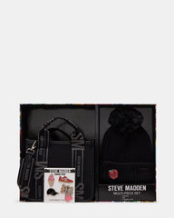 WEBBER Hat Box Gift Set Black Women's Crossbody Knit Beanie Charms Gift Set | Steve Madden