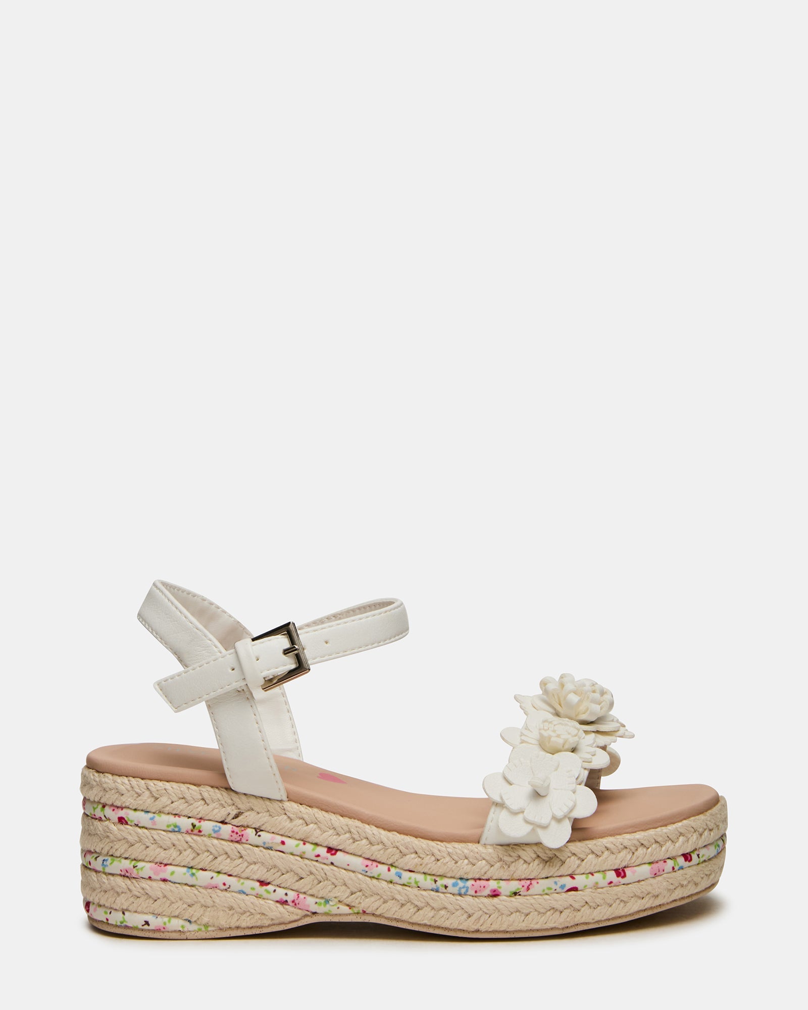 Kids' DORI White Wedge Platform Flowers Girls' Sandal | Steve Madden
