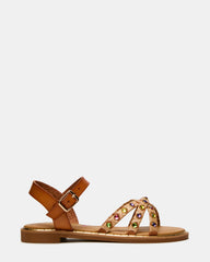 Kids' GILLIAN Cognac Multi Strappy Rhinestone Embellished Girls' Sandal | Steve Madden