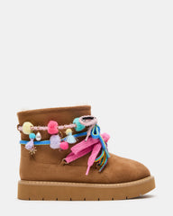 Kids' PUFF Cognac Platform Bows Charms Girls' Ankle Boot | Steve Madden