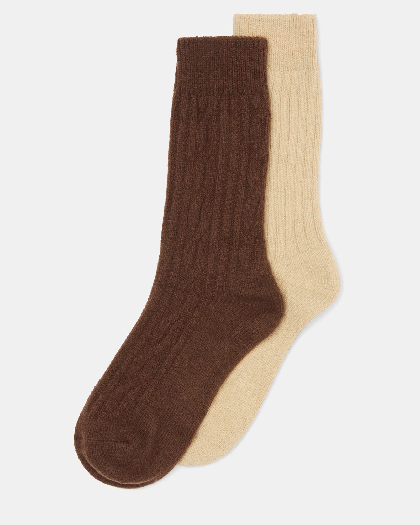 2 PACK Cable Knit Tan Multi Textured Ribbed Women's Boot Socks | Steve Madden