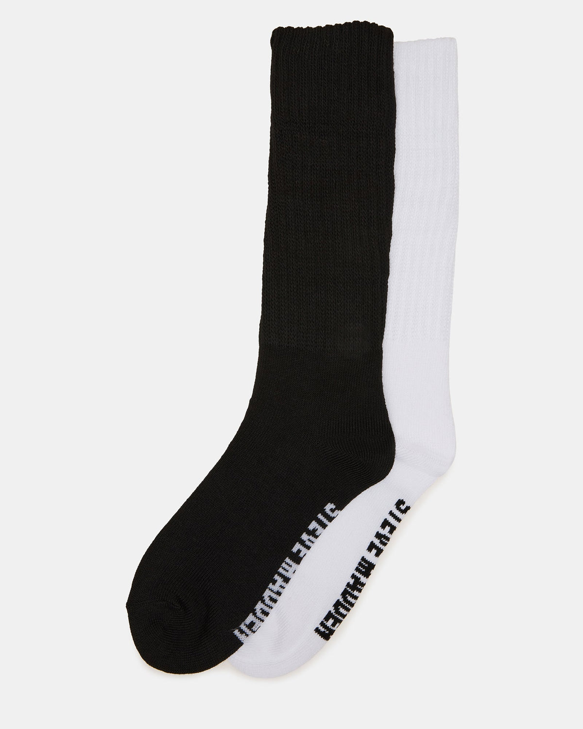 2 PACK RIBBED SLOUCH Black/White Women's Socks | Steve Madden