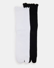 RIBBED SPLIT TOE White/Black Tabi Women's Crew Socks | Steve Madden