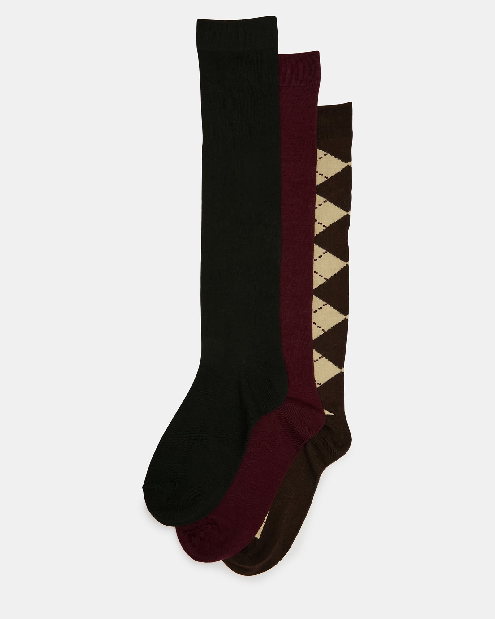 3 PACK ARGYLE KNEE HIGH Brown Multi Women's Socks | Steve Madden