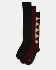 3 PACK ARGYLE KNEE HIGH Brown Multi Women's Socks | Steve Madden