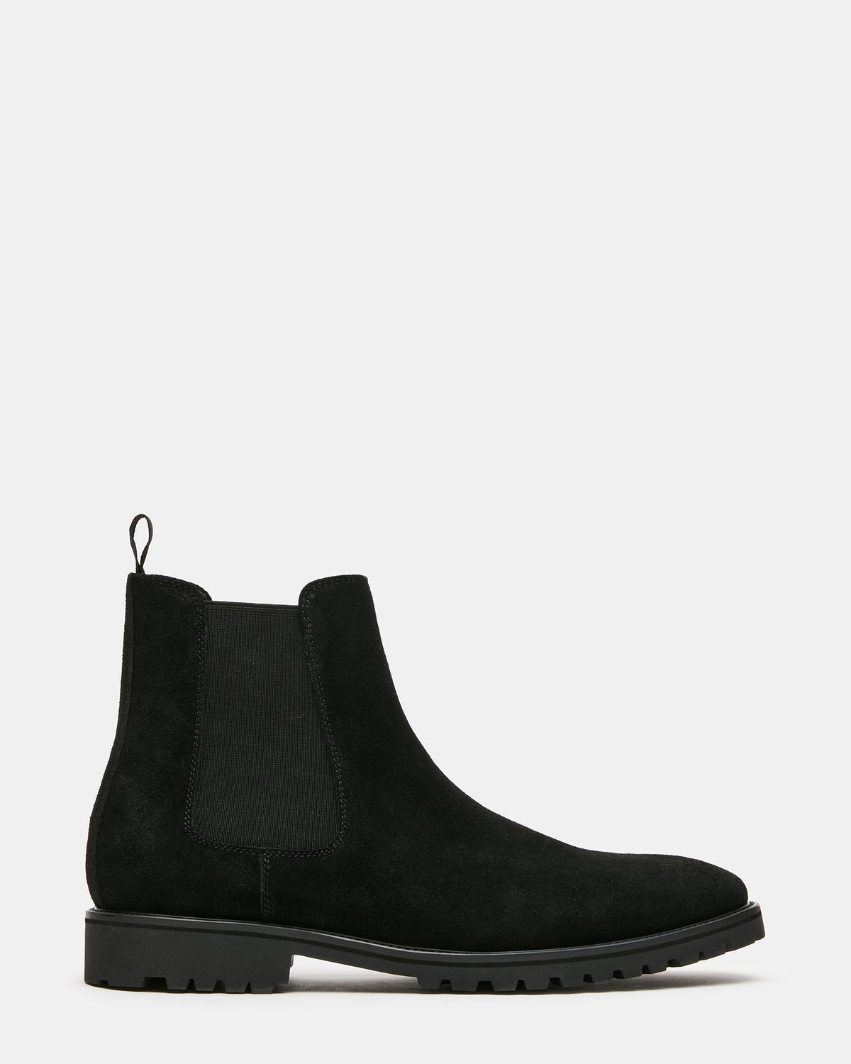 AUGUST Black Suede Lug Chelsea Men's Ankle Boot | Steve Madden