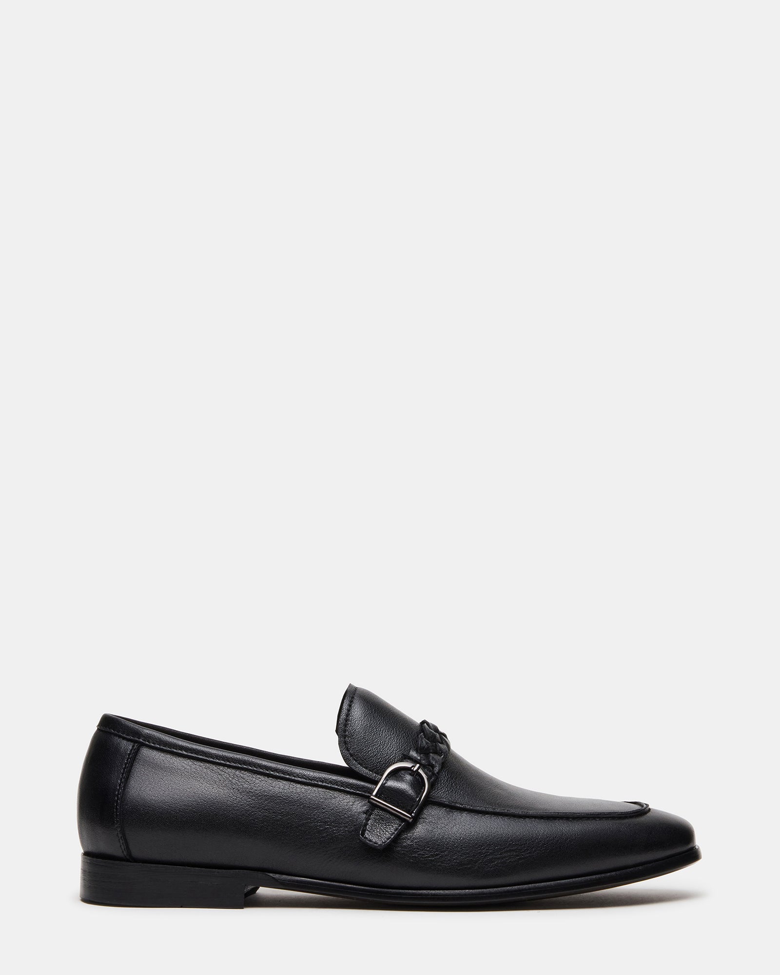 CHAPLIN Black Leather Woven-Strap Buckle Slip-On Men's Loafer | Steve Madden