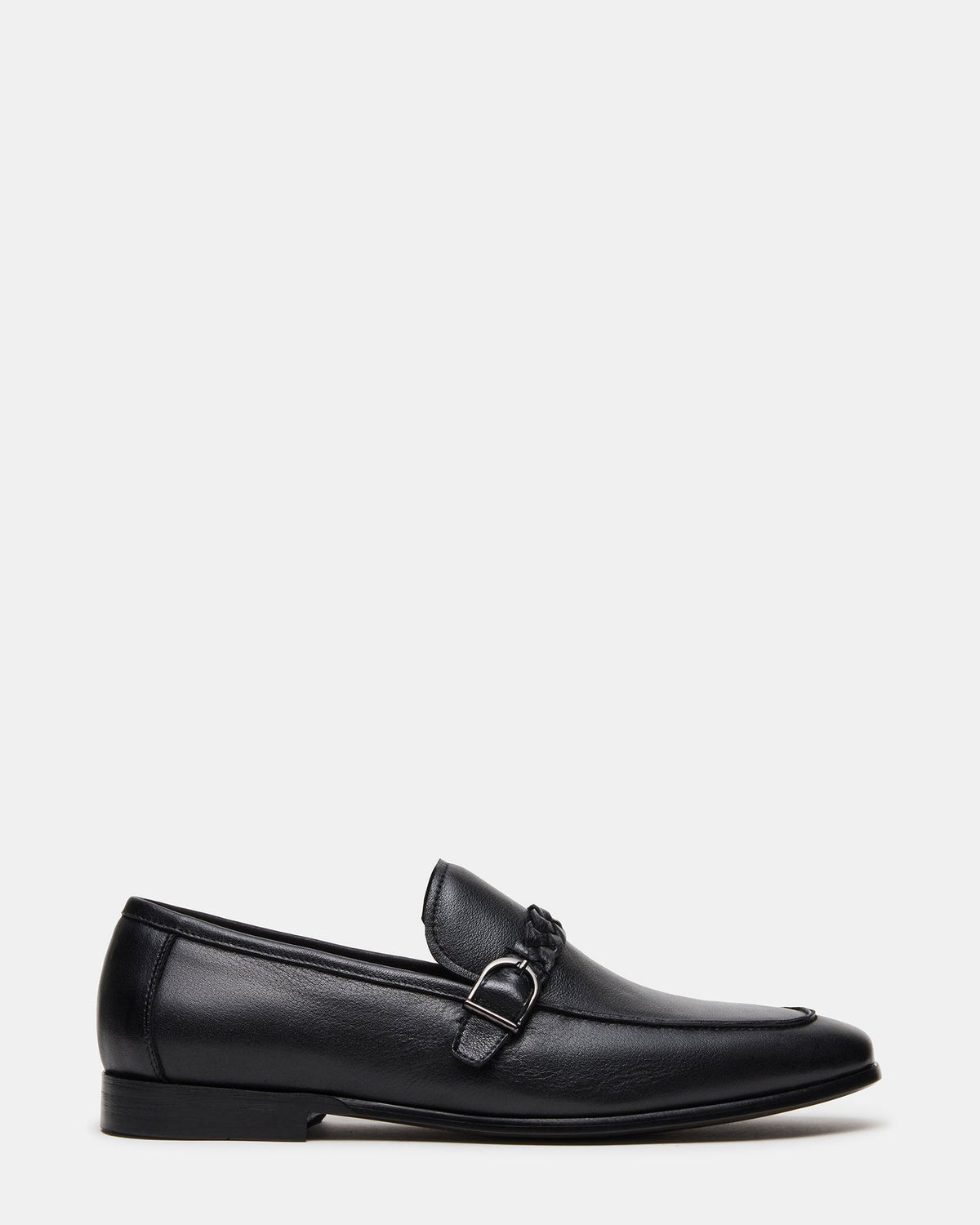 CHAPLIN Black Leather Woven-Strap Buckle Slip-On Men's Loafer | Steve Madden