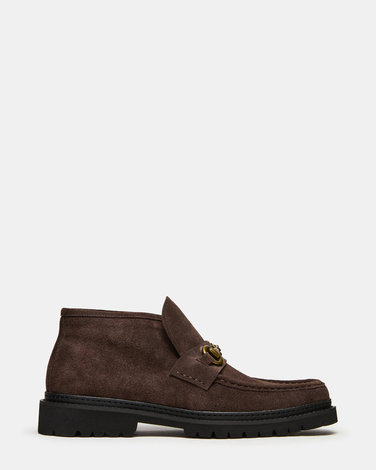 DEPUTY Chocolate Brown Suede Horsebit Moc Toe Men's Casual Ankle Boot | Steve Madden