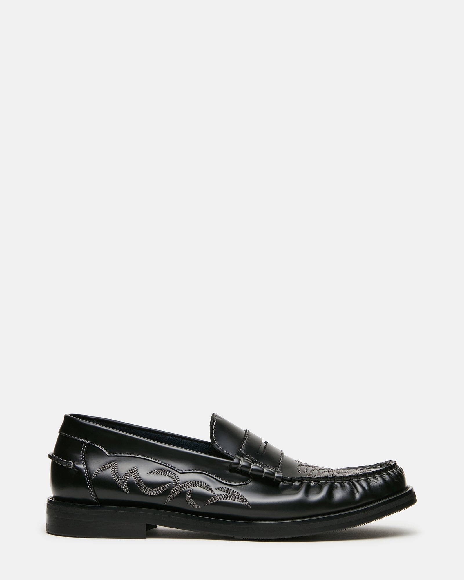 ENNIS Black Leather Western Stitched Scrunched Slip-On Men's Loafer | Steve Madden