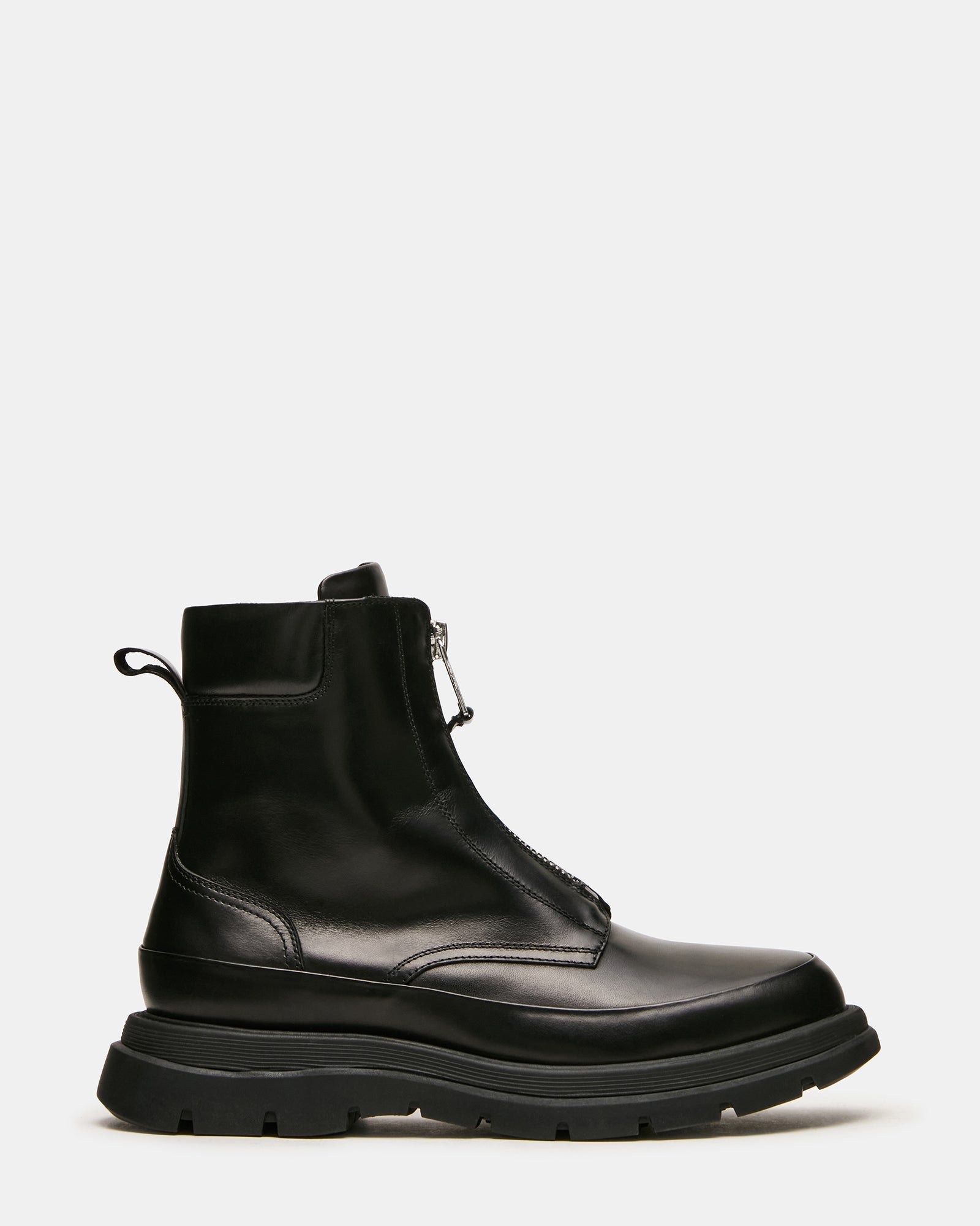 ROMARIO Black Leather Zipper Lug Men's Ankle Boot | Steve Madden