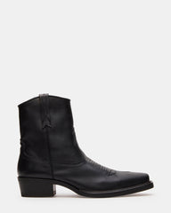 SANDERSON Black Leather Square-Toe Western Men's Ankle Boot | Steve Madden