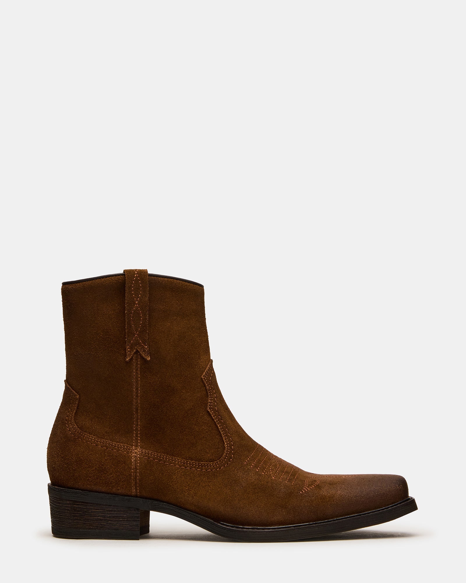SANDERSON Tan Suede Square-Toe Western Men's Ankle Boot | Steve Madden