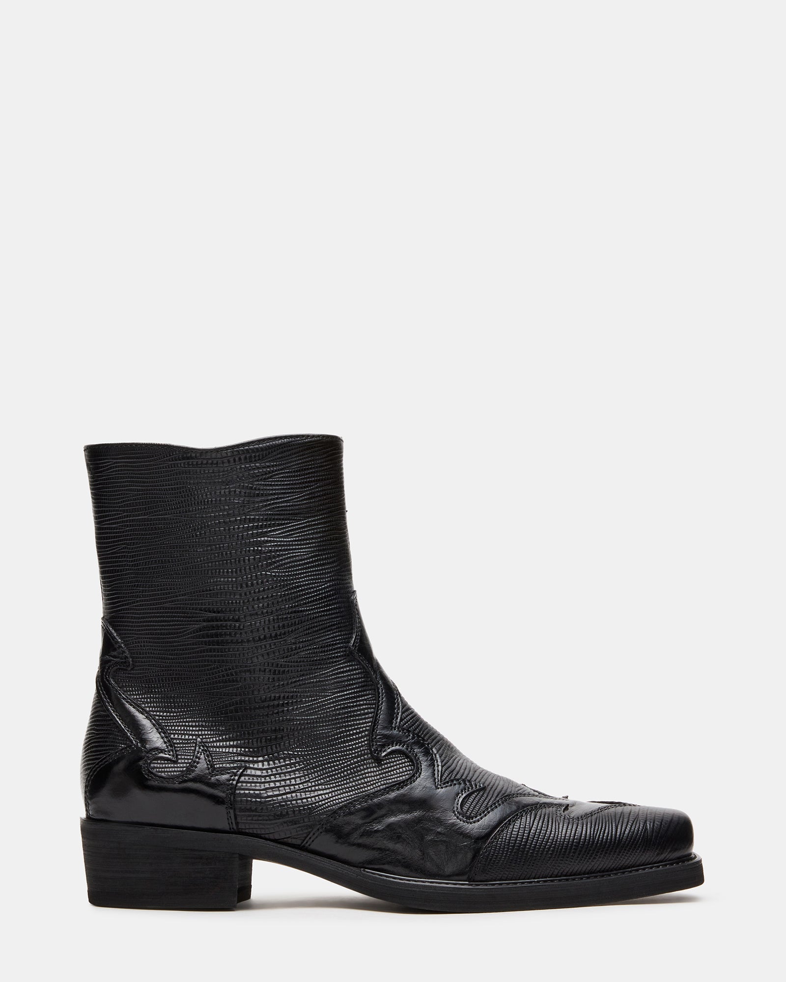 SERRANO Black Lizard Western Square-Toe Men's Ankle Boot | Steve Madden