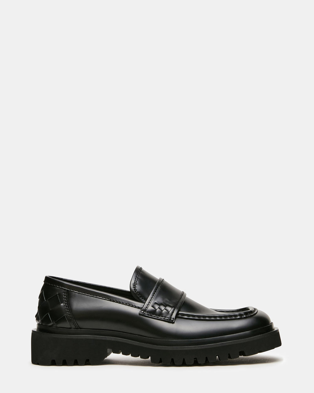 VINCENZO Black Leather Square-Toe Lug Slip-On Men's Loafer | Steve Madden