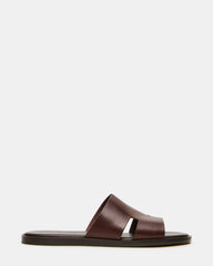 YUSSUF Brown Leather Slide Men's Sandal | Steve Madden
