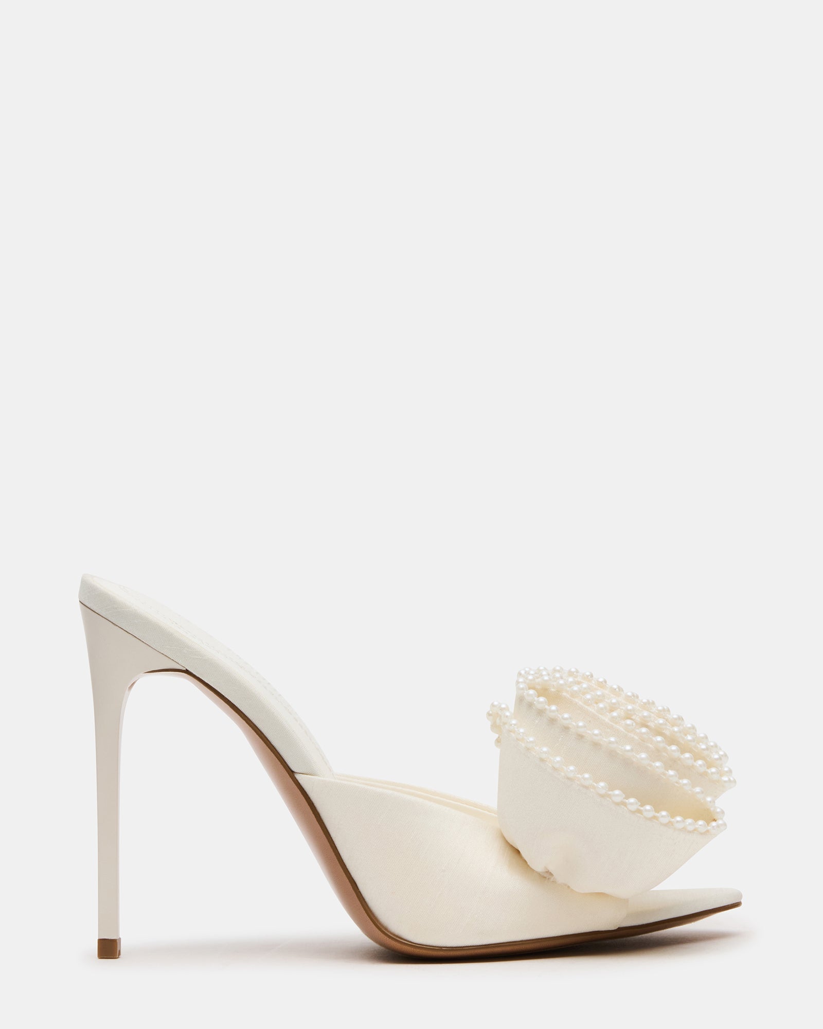 AFFINITY Pearl Ivory Satin Pointed-Toe Stiletto Mule Women's Heel | Steve Madden