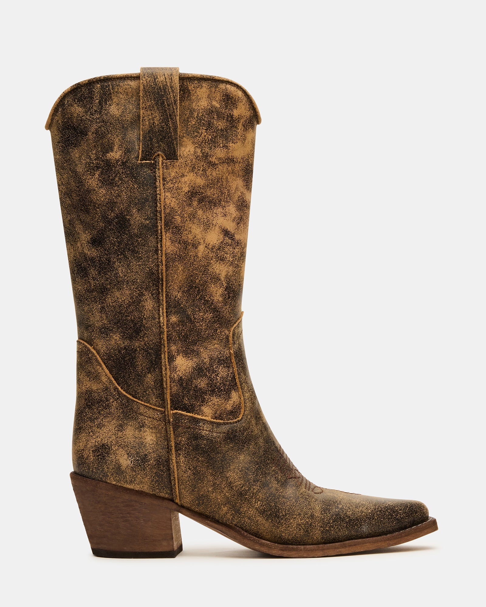 ALBANY Brown Distressed Pointed-Toe Women's Western Boot | Steve Madden