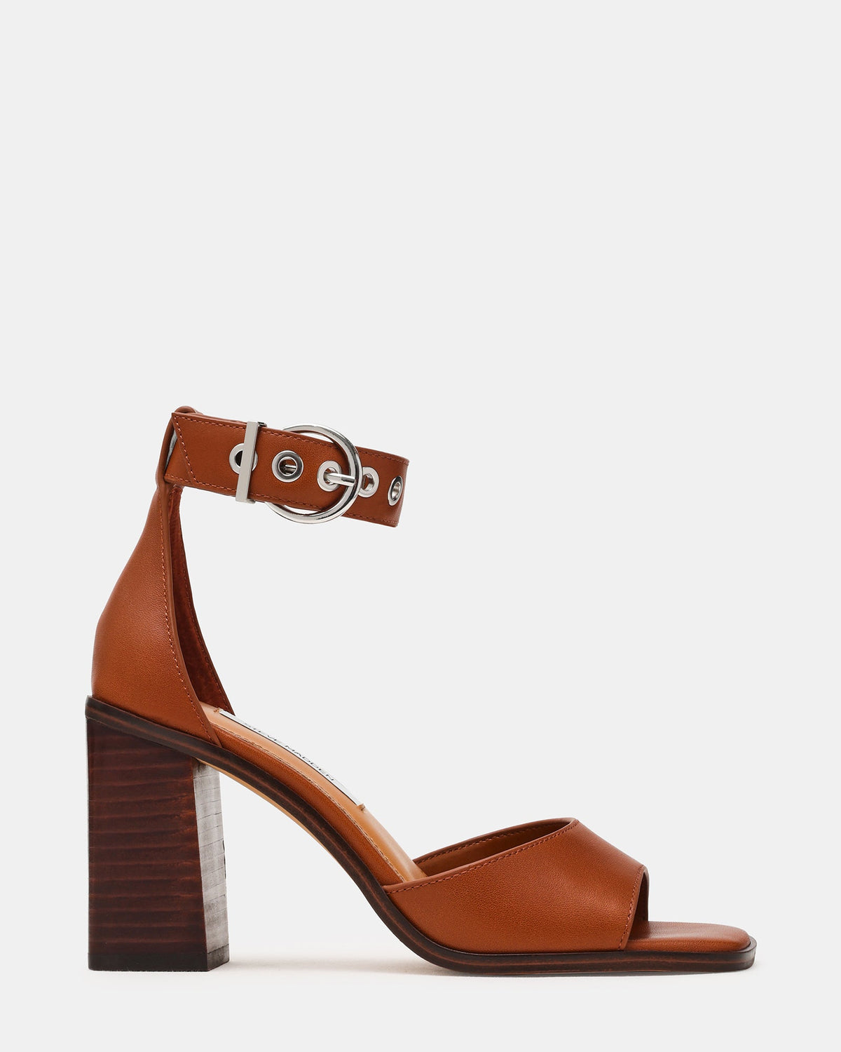 ALONSO Tan Leather Square-Toe Buckle Women's Block Heel | Steve Madden