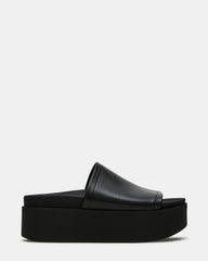 ARWEN Black Leather Women's Platform Footbed Slide Chunky Sandal | Steve Madden