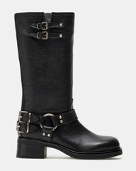 ASTOR Black Leather Knee-High Boot | Women's Boots | Steve Madden