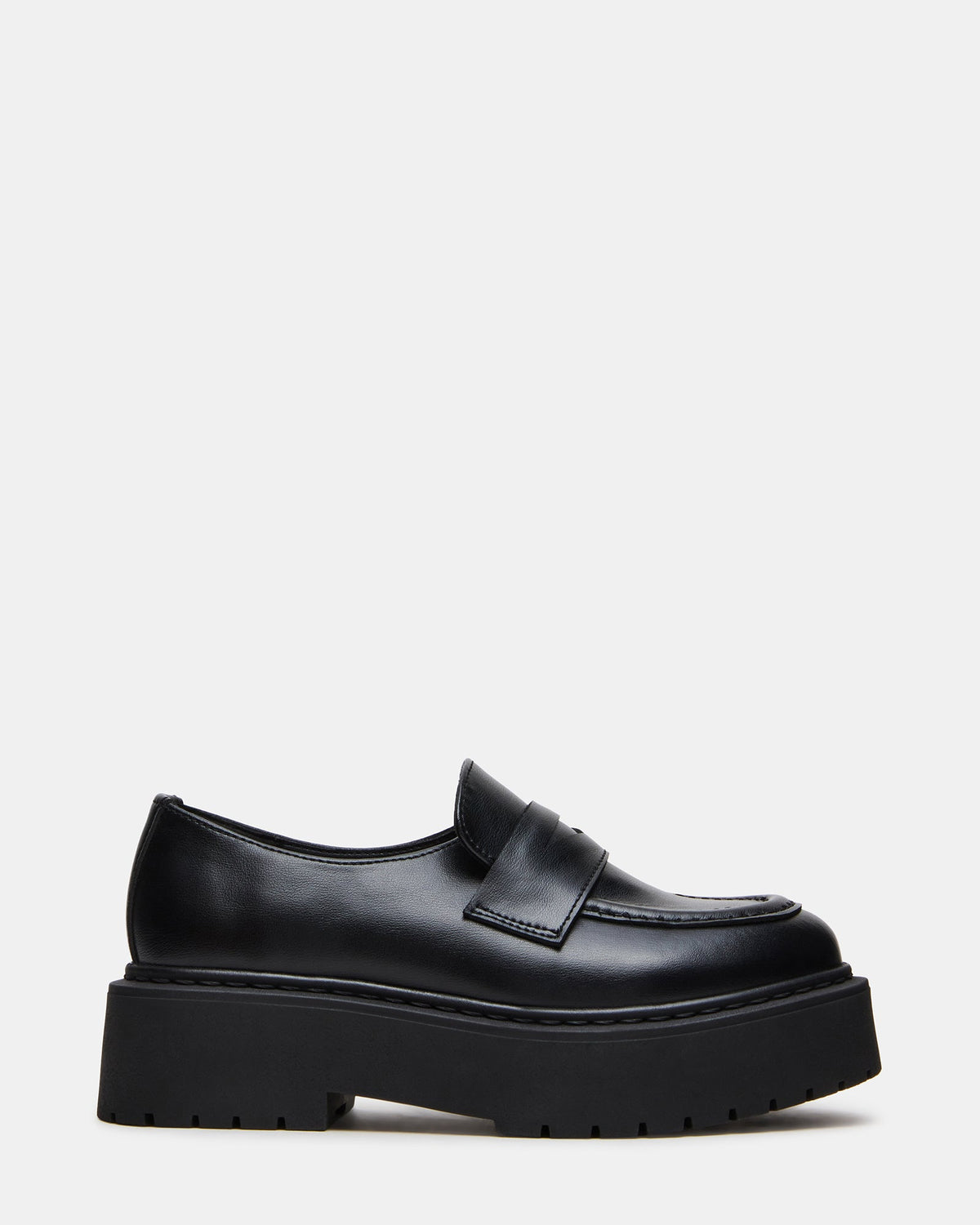 BERKSHIRE Black Leather Platform Lug Women's Penny Loafer | Steve Madden