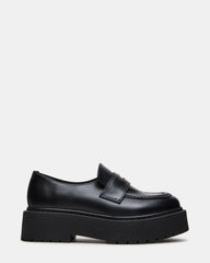 BERKSHIRE Black Leather Platform Lug Women's Penny Loafer | Steve Madden
