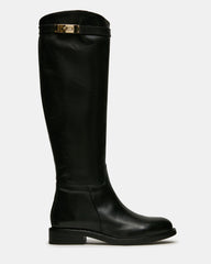 BEXLEY Black Leather Knee-High Round-Toe Buckle Women's Boot | Steve Madden