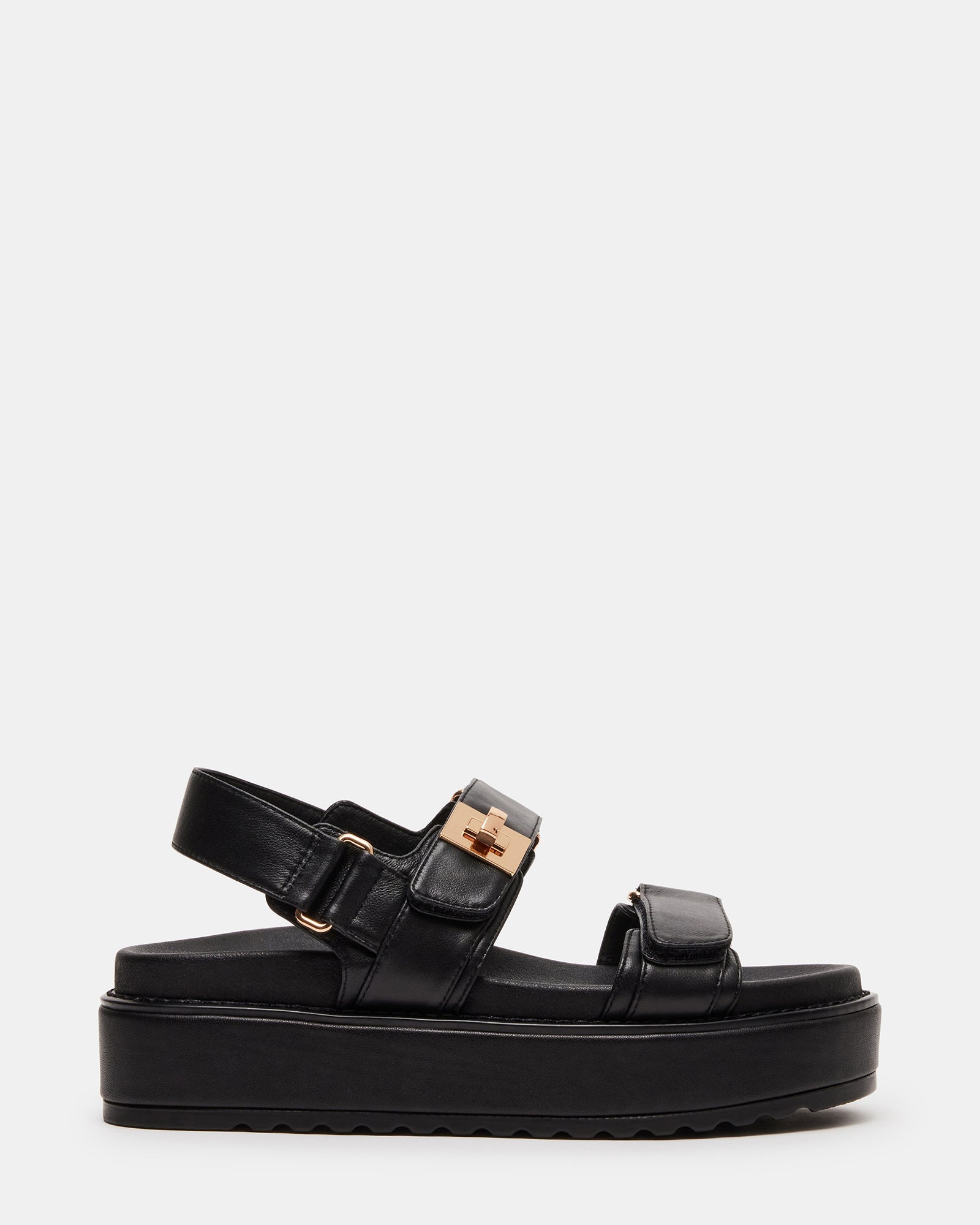 BIGMONA Black Leather Women's Platform Sandal | Steve Madden