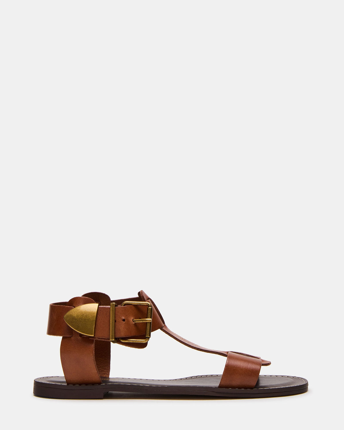 BRAZINN Tan Leather Strappy Flat Sandal Women's Sandal | Steve Madden