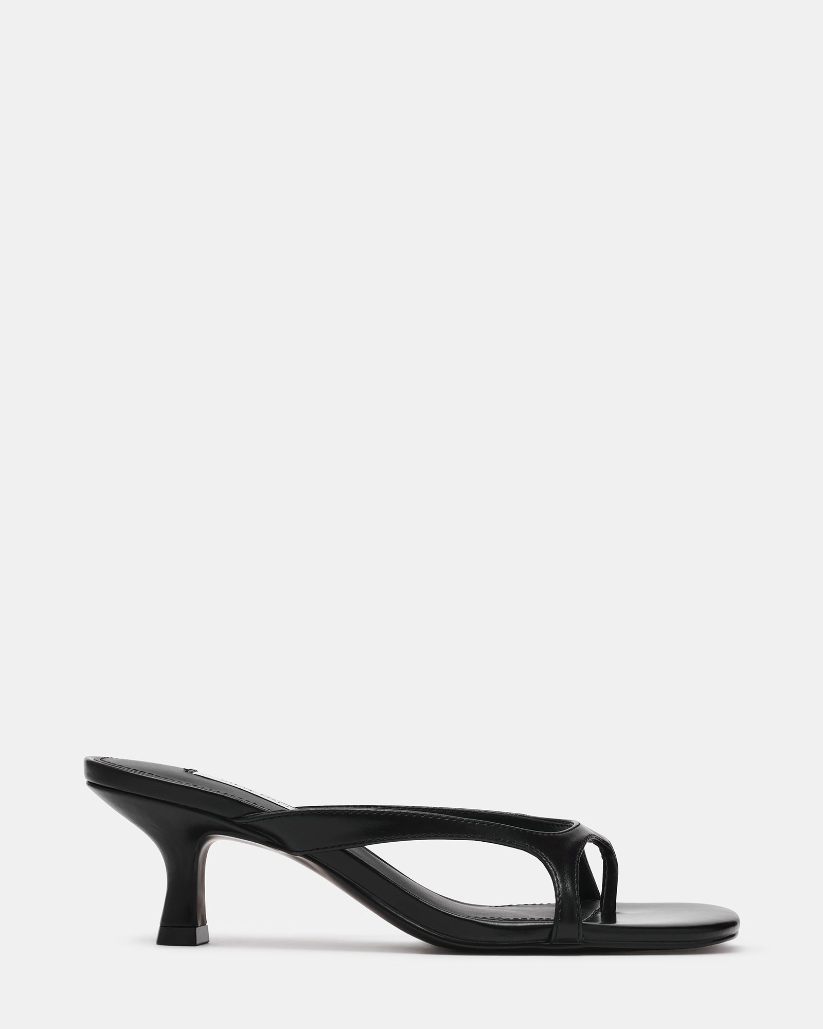 BRIENNA Black Leather Thong Women's Kitten Heel | Steve Madden