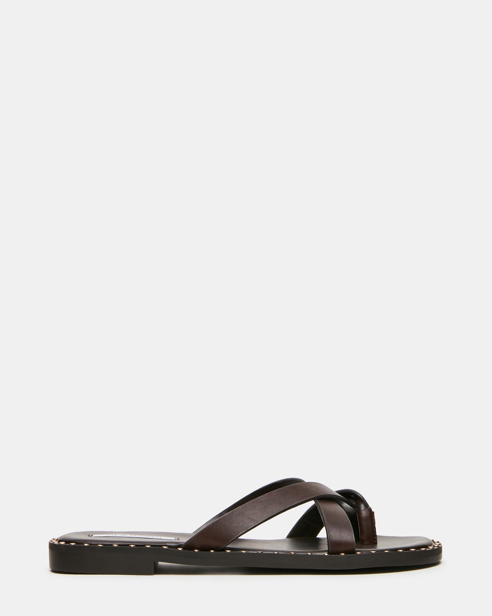BRUTUS Brown Leather Studded Thong Strappy Mule Women's Sandal | Steve Madden