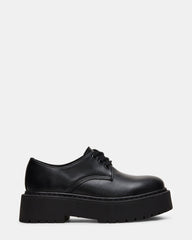 BURNEY Black Leather Lace-Up Platform Women's Loafer | Steve Madden