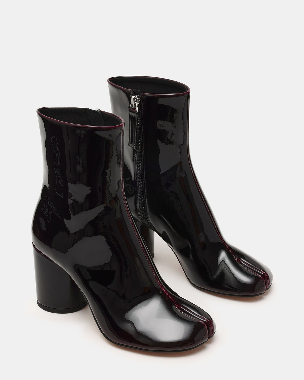 CARO Dark Cherry Patent Tabi Split-Toe Block Heel Women's Ankle Boot | Steve Madden
