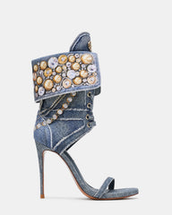 CASELLA Denim Multi Open-Toe Stiletto Lace-Up Women's Heel | Steve Madden