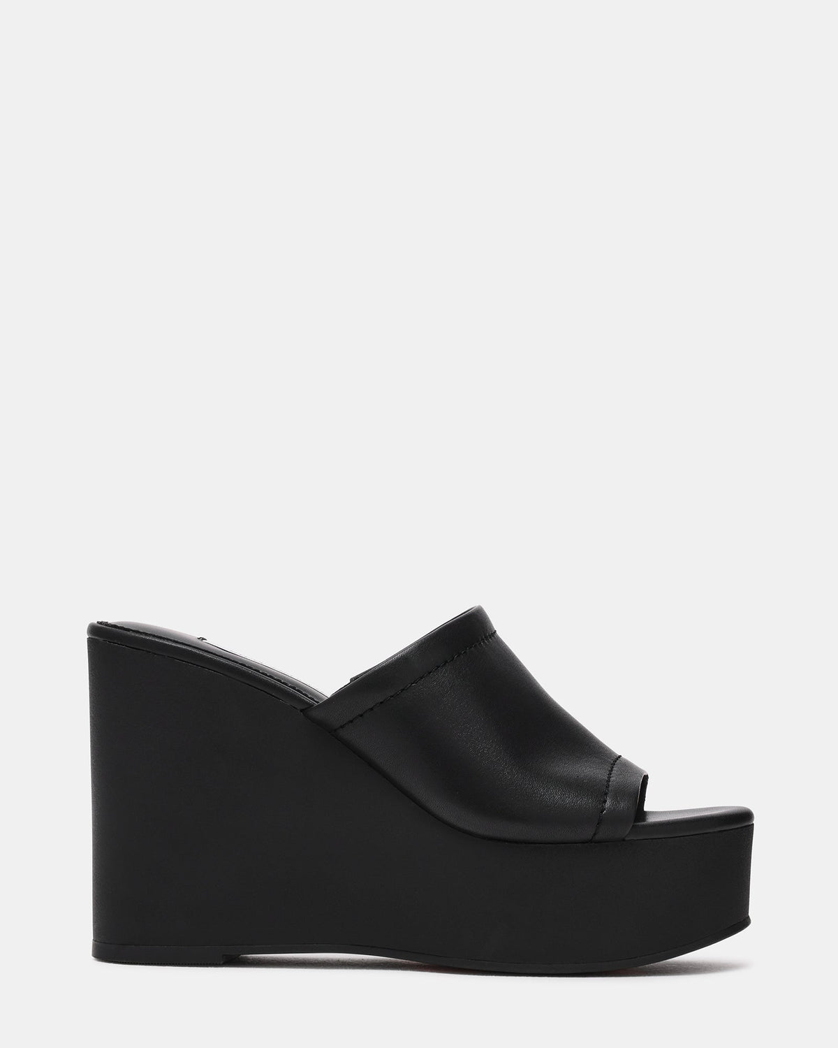 CASSI Black Leather Platform Raffia Wedge Women's Sandal | Steve Madden