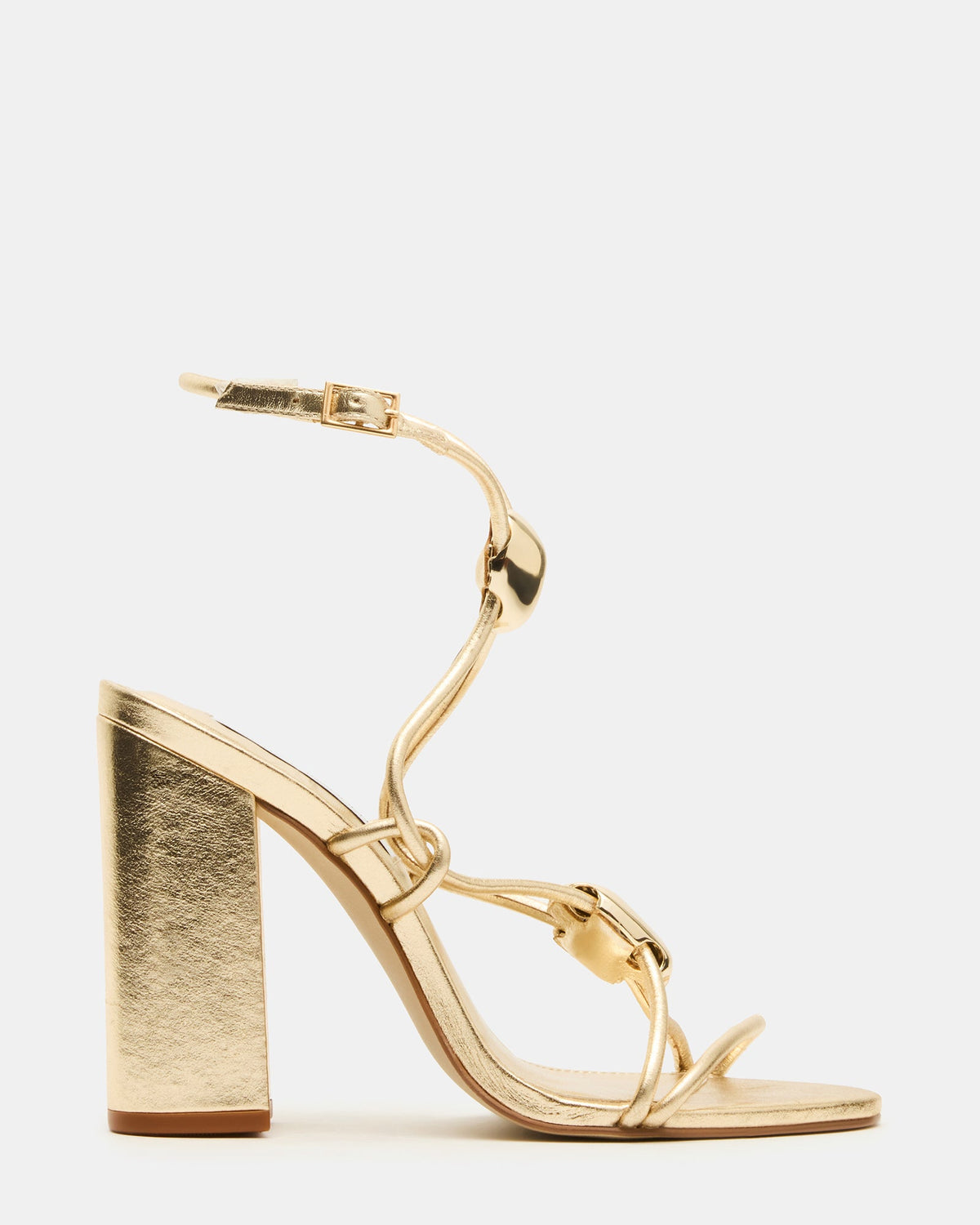 CATO Champagne Leather Strappy Ornament Women's Block Heel | Steve Madden