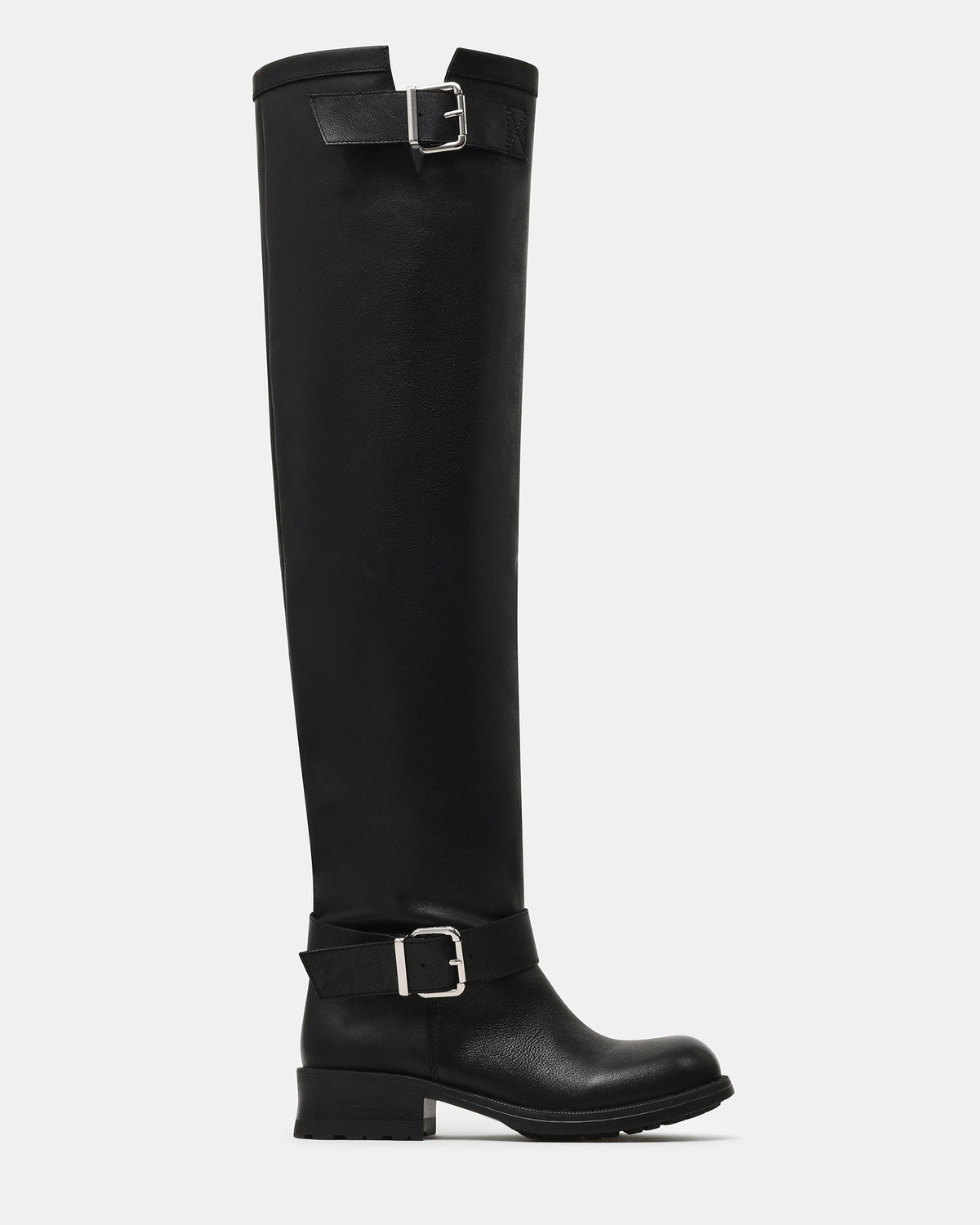 CHOPPER Black Leather Over-The-Knee Buckles Moto Women's Boot | Steve Madden