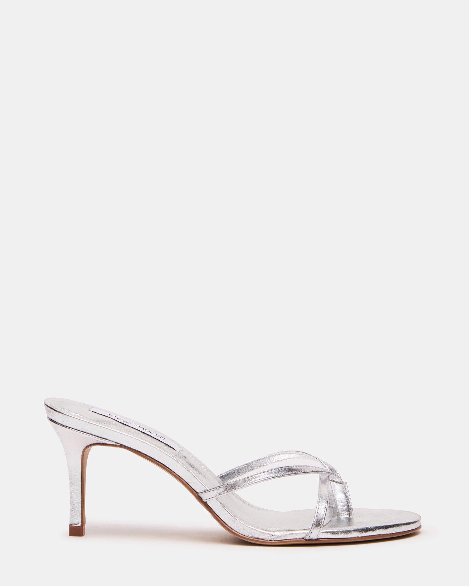 CLARI Silver Leather Strappy Thong Women's Kitten Heel | Steve Madden