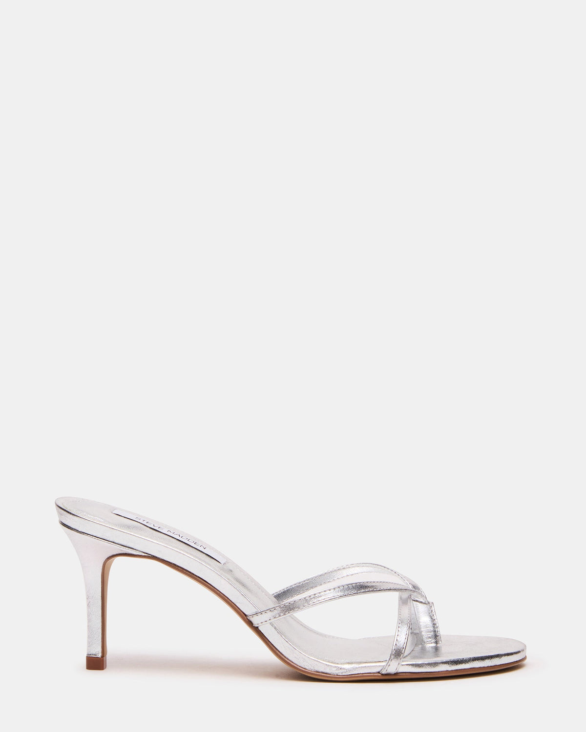 CLARI Silver Leather Strappy Thong Women's Kitten Heel | Steve Madden