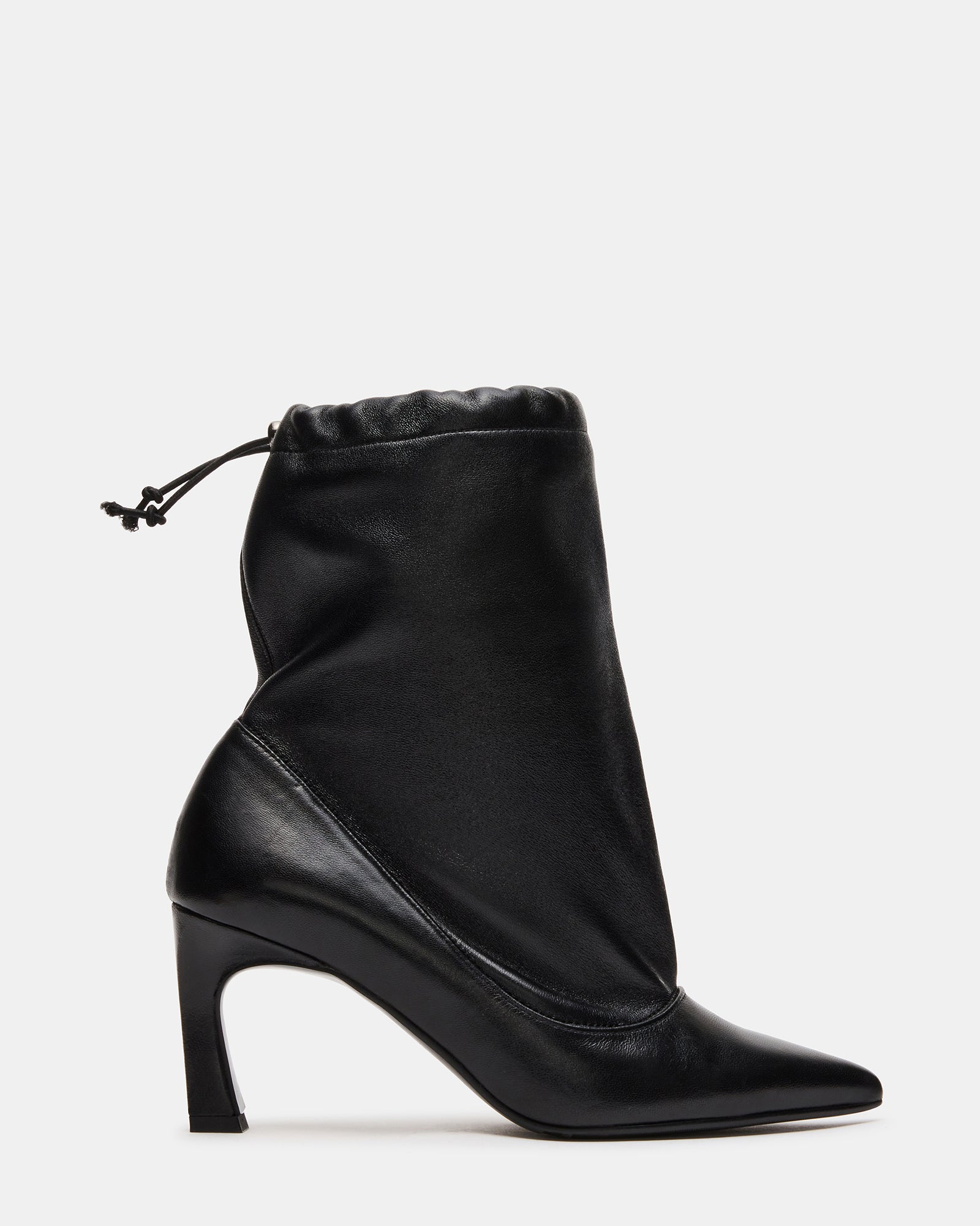 DACIANA Black Leather Pointed-Toe Drawstring Women's Ankle Boot | Steve Madden