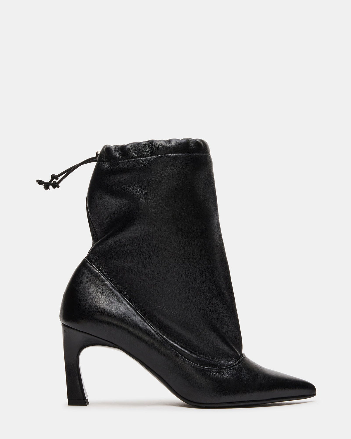 DACIANA Black Leather Pointed-Toe Drawstring Women's Ankle Boot | Steve Madden