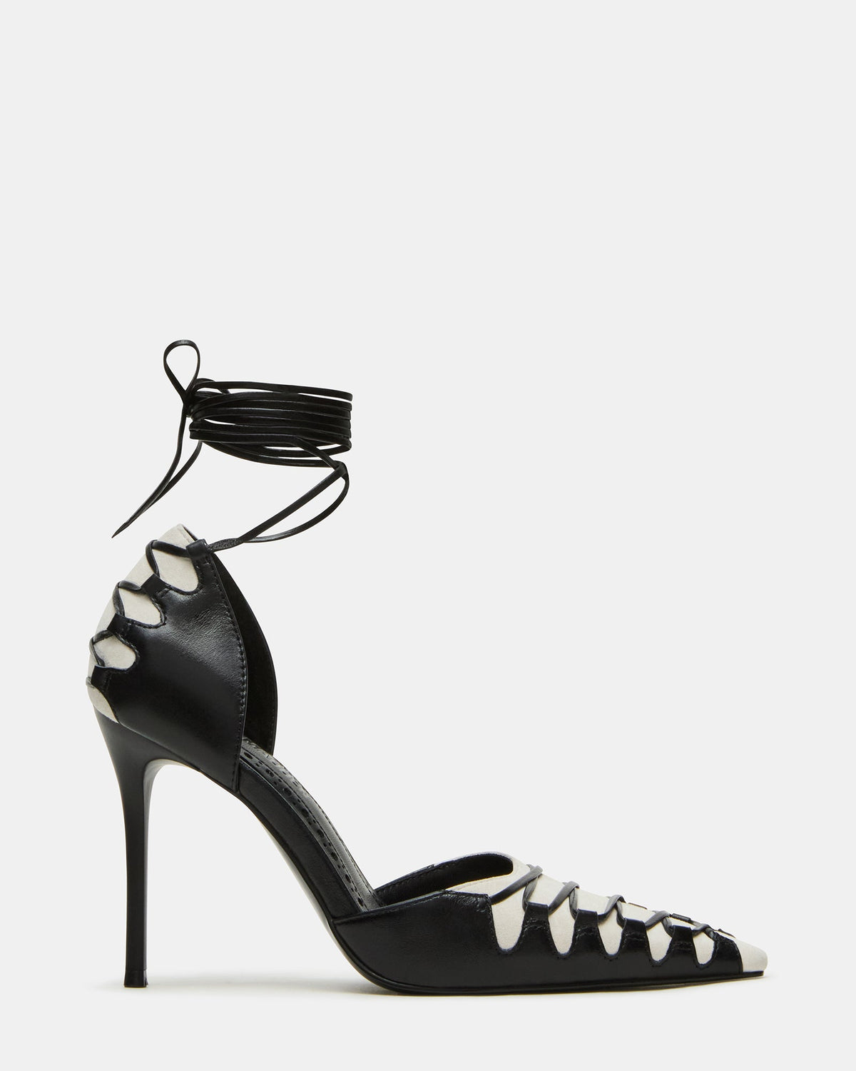 DANGER Black Multi Pointed-Toe Lace-Up Stiletto Pump Women's Heel | Steve Madden