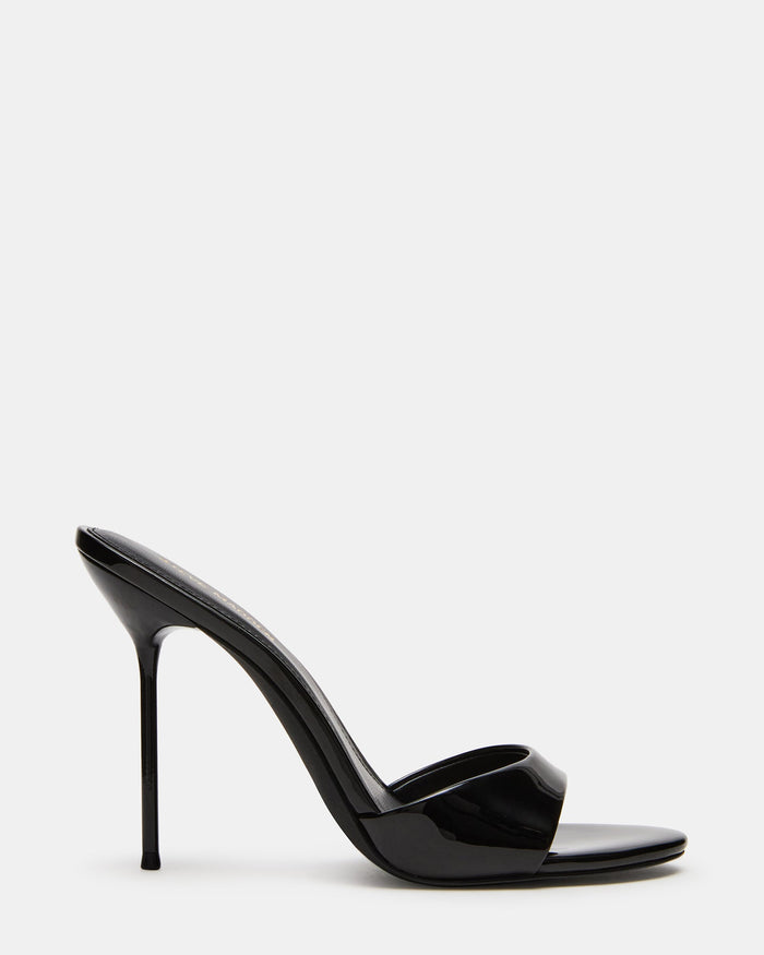 DAVINA Black Patent Rounded Open-Toe Mule Stiletto Women's Heel | Steve Madden