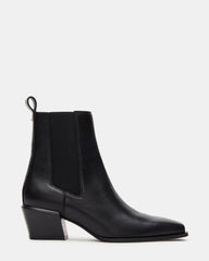 DAXEN Black Leather Chelsea Square-Toe Women's Ankle Boot | Steve Madden
