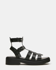 DAX Black Leather Fisherman Strappy Women's Sandal | Steve Madden