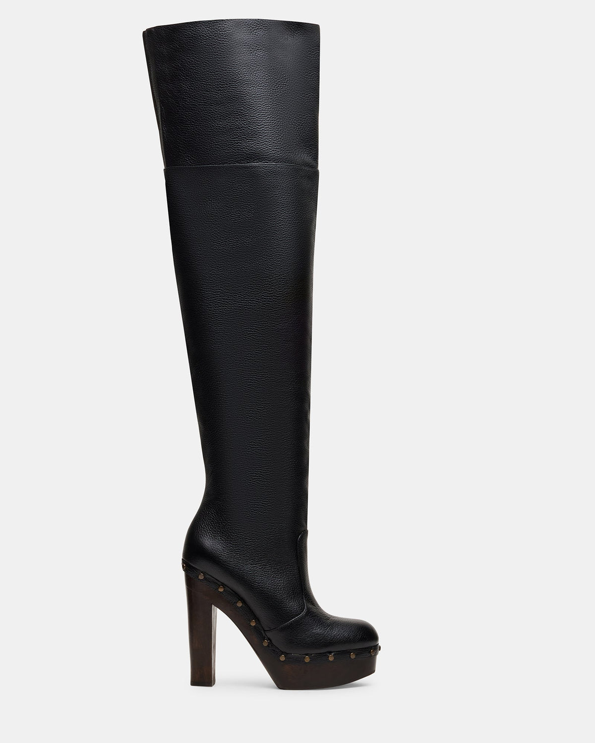 DELMIRA Black Leather Platform Studded Over-The-Knee Women's Boot | Steve Madden